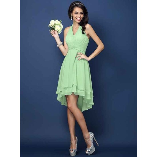 Charming Halter Pleats Sleeveless Short Chiffon Bridesmaid Dresses