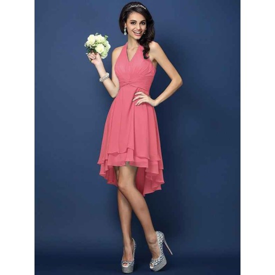 Charming Halter Pleats Sleeveless Short Chiffon Bridesmaid Dresses