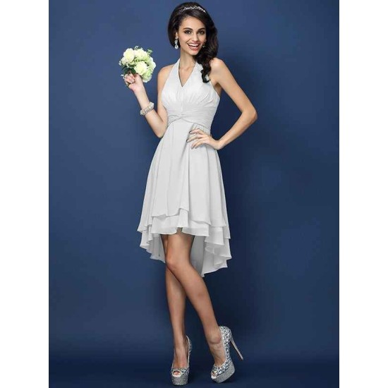 Charming Halter Pleats Sleeveless Short Chiffon Bridesmaid Dresses