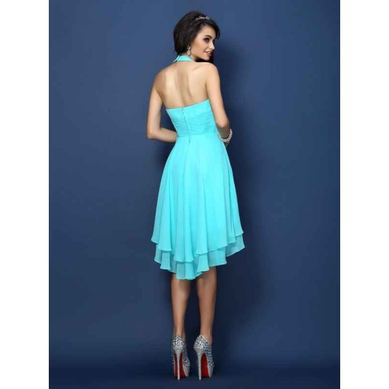 Charming Halter Pleats Sleeveless Short Chiffon Bridesmaid Dresses