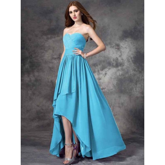 Gorgeous Sweetheart Ruffles Sleeveless High Low Chiffon Bridesmaid Dresses