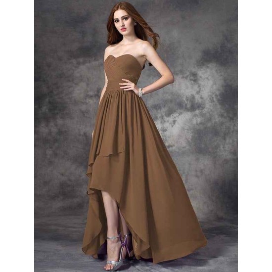 Gorgeous Sweetheart Ruffles Sleeveless High Low Chiffon Bridesmaid Dresses