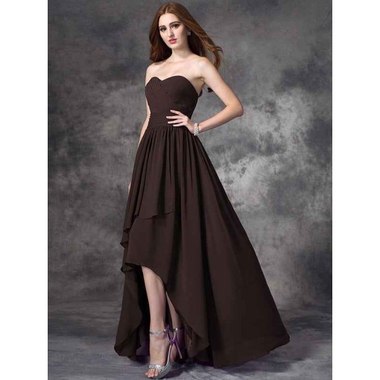 Gorgeous Sweetheart Ruffles Sleeveless High Low Chiffon Bridesmaid Dresses