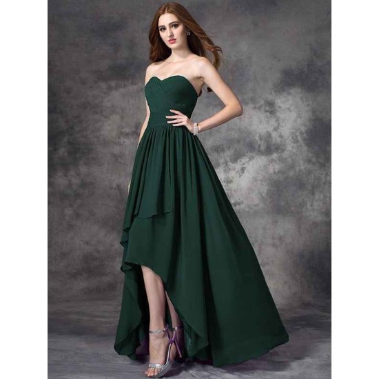 Gorgeous Sweetheart Ruffles Sleeveless High Low Chiffon Bridesmaid Dresses