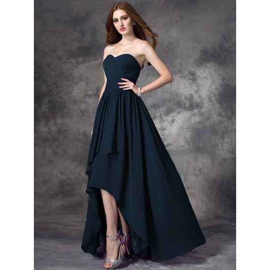 Gorgeous Sweetheart Ruffles Sleeveless High Low Chiffon Bridesmaid Dresses