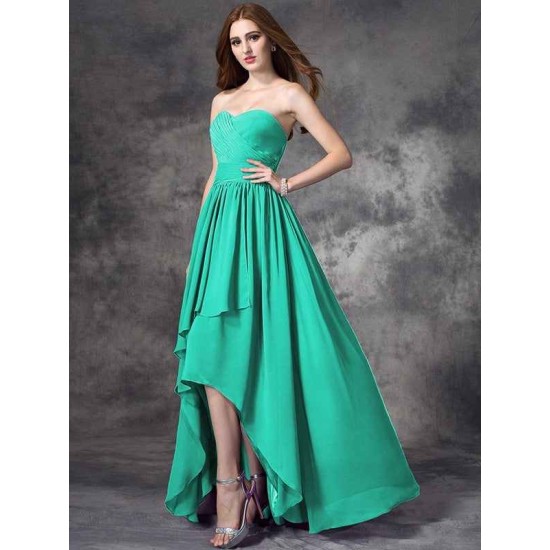 Gorgeous Sweetheart Ruffles Sleeveless High Low Chiffon Bridesmaid Dresses