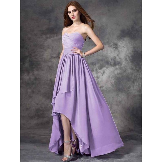 Gorgeous Sweetheart Ruffles Sleeveless High Low Chiffon Bridesmaid Dresses