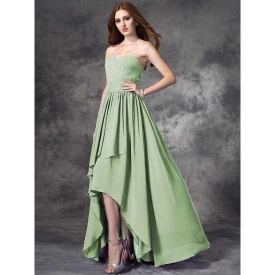 Gorgeous Sweetheart Ruffles Sleeveless High Low Chiffon Bridesmaid Dresses