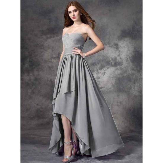 Gorgeous Sweetheart Ruffles Sleeveless High Low Chiffon Bridesmaid Dresses