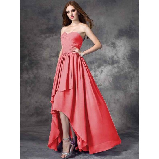 Gorgeous Sweetheart Ruffles Sleeveless High Low Chiffon Bridesmaid Dresses