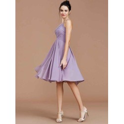 Charming Halter Sleeveless Ruched Short/Mini Chiffon Bridesmaid Dresses
