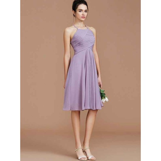 Charming Halter Sleeveless Ruched Short/Mini Chiffon Bridesmaid Dresses
