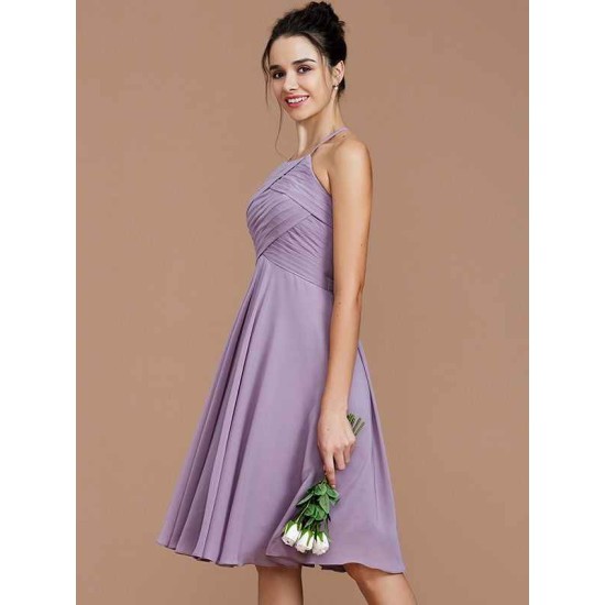Charming Halter Sleeveless Ruched Short/Mini Chiffon Bridesmaid Dresses