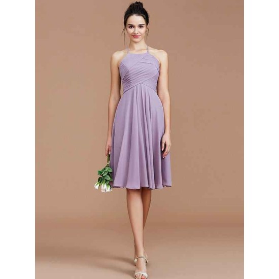 Charming Halter Sleeveless Ruched Short/Mini Chiffon Bridesmaid Dresses