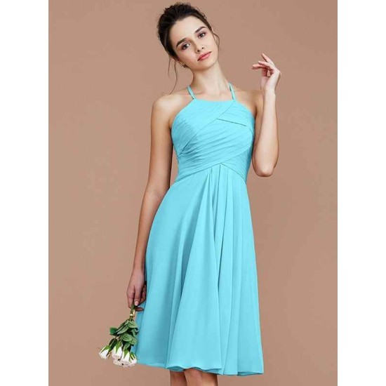 Charming Halter Sleeveless Ruched Short/Mini Chiffon Bridesmaid Dresses