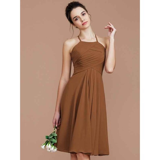 Charming Halter Sleeveless Ruched Short/Mini Chiffon Bridesmaid Dresses