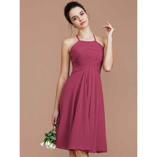 Charming Halter Sleeveless Ruched Short/Mini Chiffon Bridesmaid Dresses