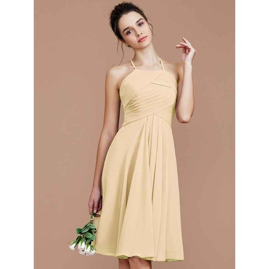 Charming Halter Sleeveless Ruched Short/Mini Chiffon Bridesmaid Dresses