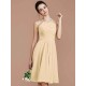 Charming Halter Sleeveless Ruched Short/Mini Chiffon Bridesmaid Dresses