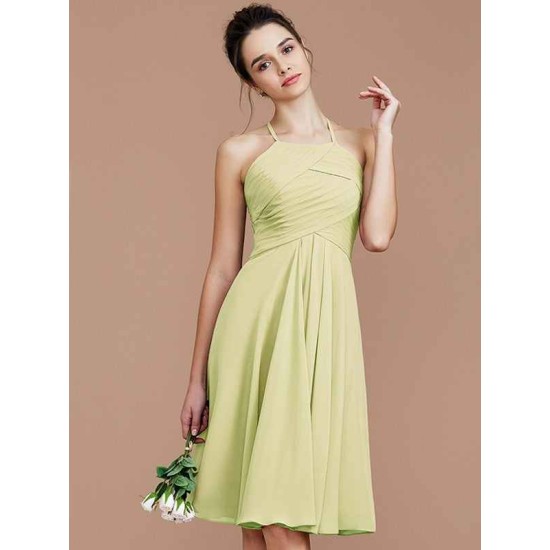 Charming Halter Sleeveless Ruched Short/Mini Chiffon Bridesmaid Dresses