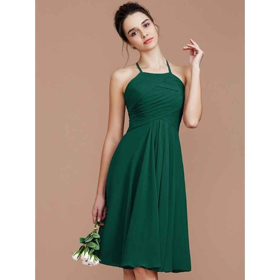 Charming Halter Sleeveless Ruched Short/Mini Chiffon Bridesmaid Dresses