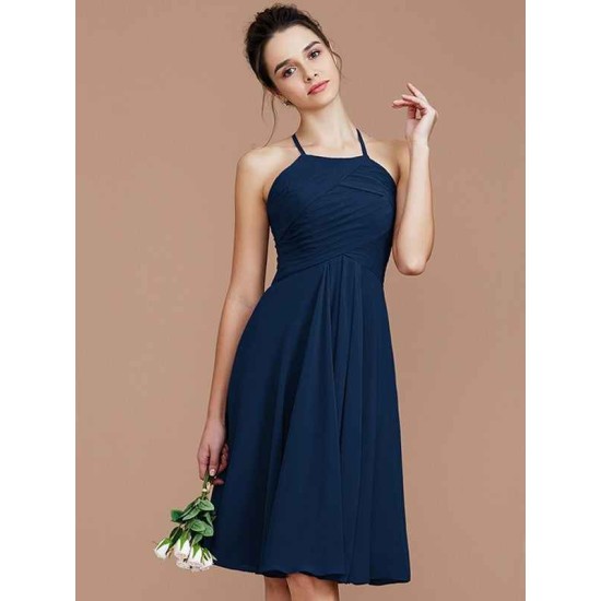 Charming Halter Sleeveless Ruched Short/Mini Chiffon Bridesmaid Dresses