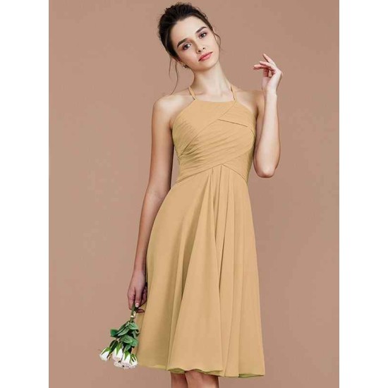 Charming Halter Sleeveless Ruched Short/Mini Chiffon Bridesmaid Dresses