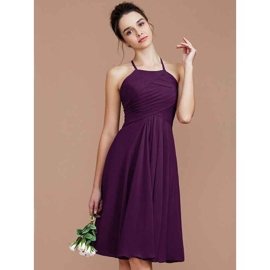 Charming Halter Sleeveless Ruched Short/Mini Chiffon Bridesmaid Dresses