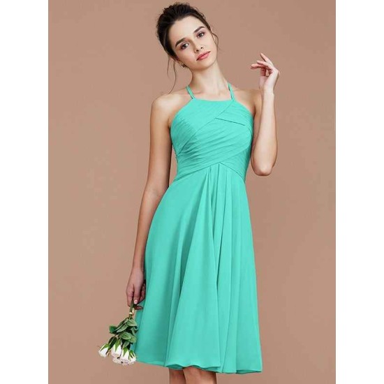 Charming Halter Sleeveless Ruched Short/Mini Chiffon Bridesmaid Dresses