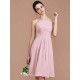 Charming Halter Sleeveless Ruched Short/Mini Chiffon Bridesmaid Dresses