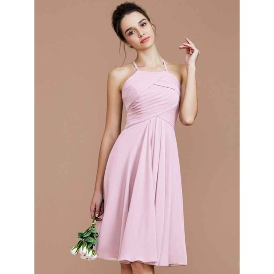 Charming Halter Sleeveless Ruched Short/Mini Chiffon Bridesmaid Dresses