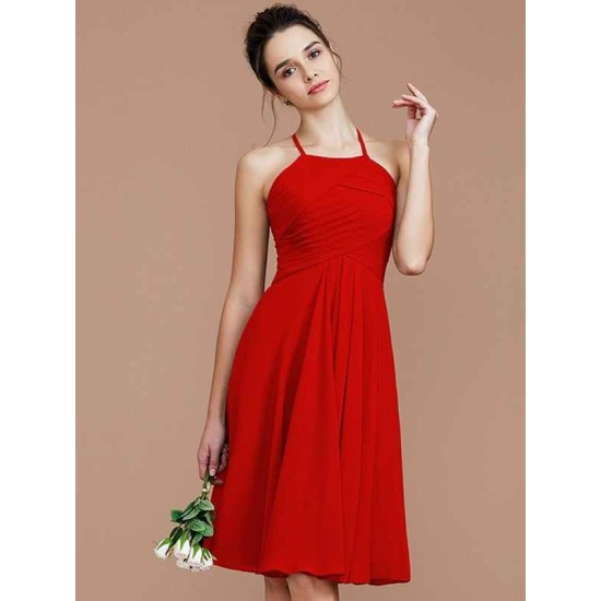 Charming Halter Sleeveless Ruched Short/Mini Chiffon Bridesmaid Dresses