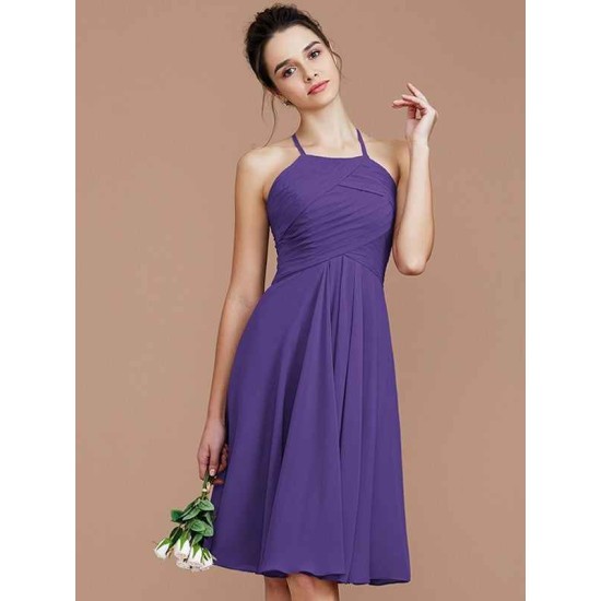 Charming Halter Sleeveless Ruched Short/Mini Chiffon Bridesmaid Dresses