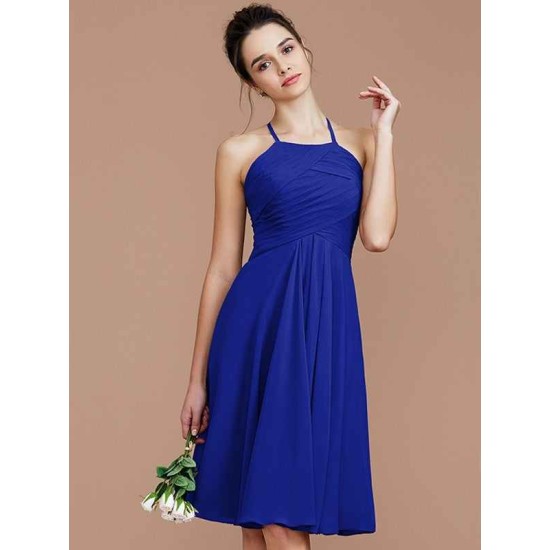 Charming Halter Sleeveless Ruched Short/Mini Chiffon Bridesmaid Dresses