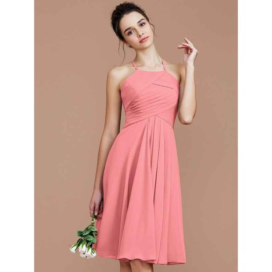 Charming Halter Sleeveless Ruched Short/Mini Chiffon Bridesmaid Dresses