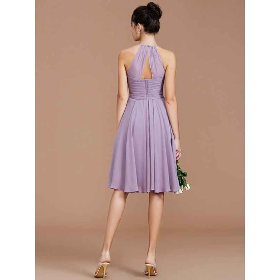 Charming Halter Sleeveless Ruched Short/Mini Chiffon Bridesmaid Dresses