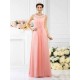 Modern Bateau Beading Sleeveless Long Chiffon Bridesmaid Dresses