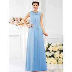 Modern Bateau Beading Sleeveless Long Chiffon Bridesmaid Dresses
