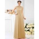 Modern Bateau Beading Sleeveless Long Chiffon Bridesmaid Dresses