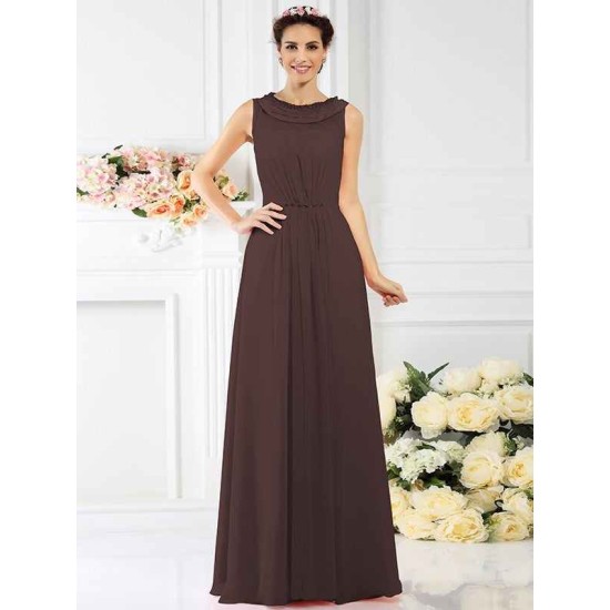 Modern Bateau Beading Sleeveless Long Chiffon Bridesmaid Dresses