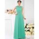 Modern Bateau Beading Sleeveless Long Chiffon Bridesmaid Dresses