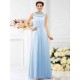 Modern Bateau Beading Sleeveless Long Chiffon Bridesmaid Dresses