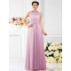 Modern Bateau Beading Sleeveless Long Chiffon Bridesmaid Dresses