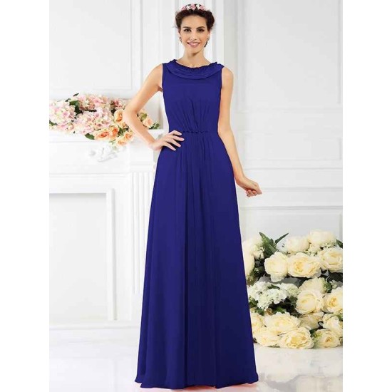 Modern Bateau Beading Sleeveless Long Chiffon Bridesmaid Dresses