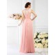 Modern Bateau Beading Sleeveless Long Chiffon Bridesmaid Dresses