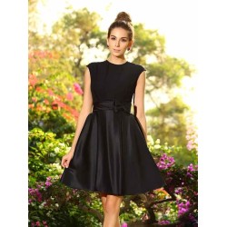 Charming High Neck Bowknot Sleeveless Short Satin Bridesmaid Dresses