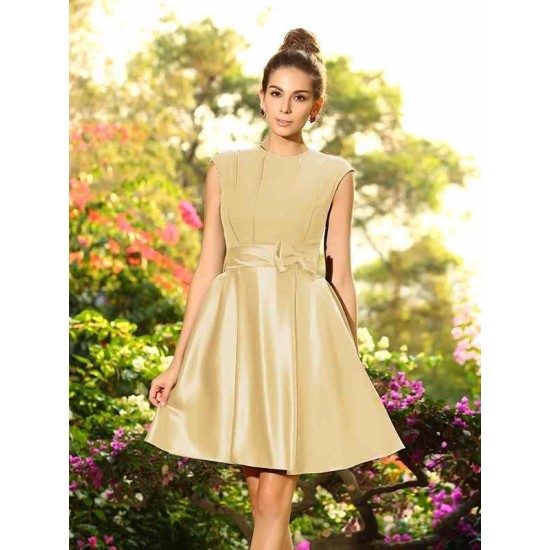 Charming High Neck Bowknot Sleeveless Short Satin Bridesmaid Dresses