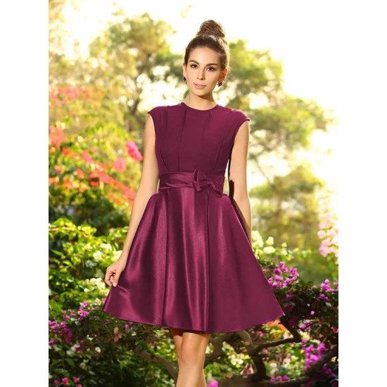 Charming High Neck Bowknot Sleeveless Short Satin Bridesmaid Dresses