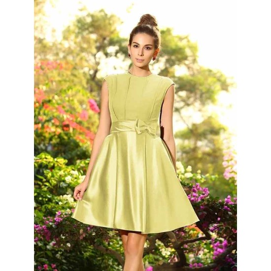 Charming High Neck Bowknot Sleeveless Short Satin Bridesmaid Dresses