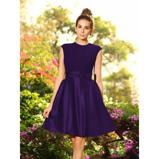 Charming High Neck Bowknot Sleeveless Short Satin Bridesmaid Dresses